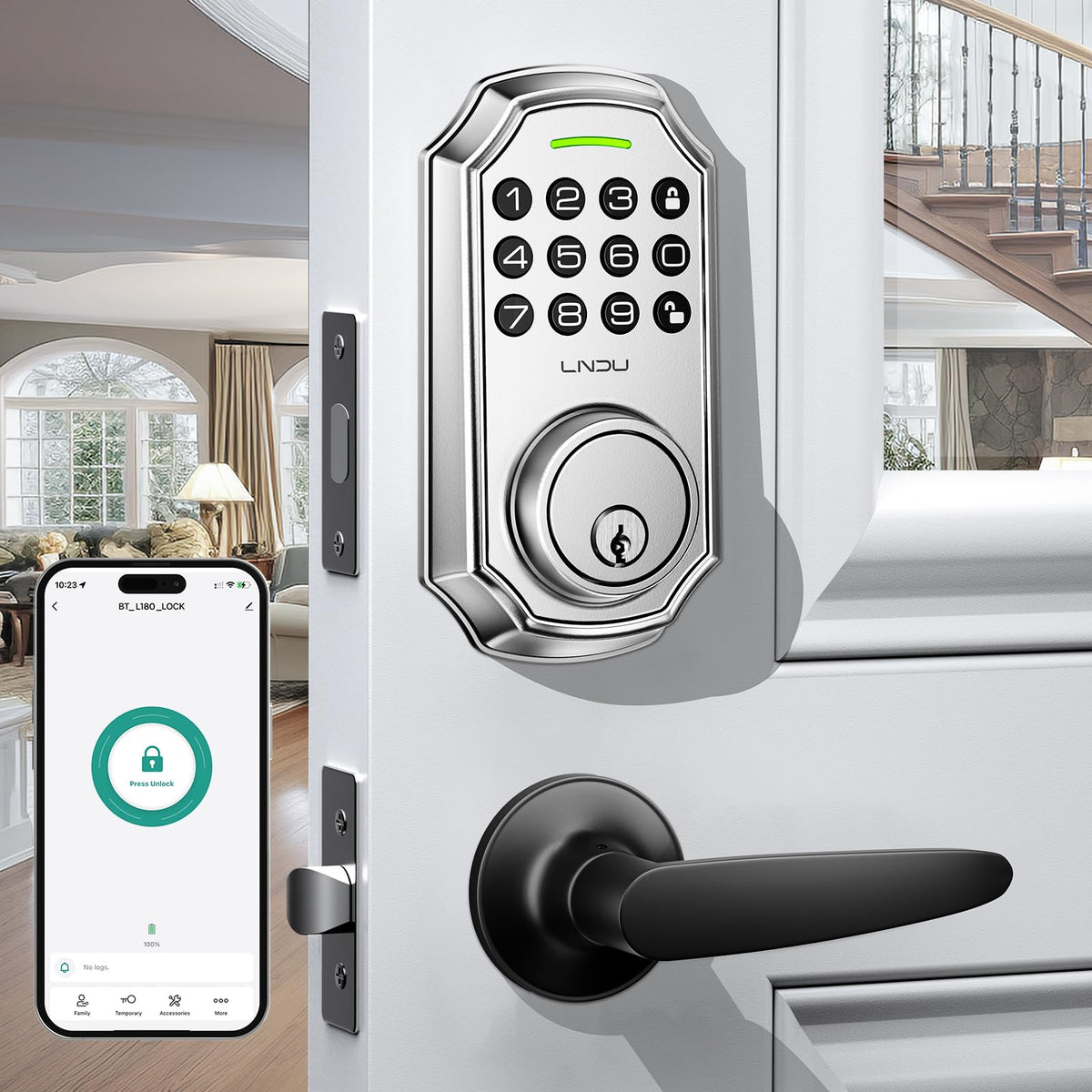 Keyless Entry Door Lock with 2 Levelers - Electronic Keypad Deadbolt, Auto Lock & Anti-Peeping Password, Matte Black Smart Locking for Front Door