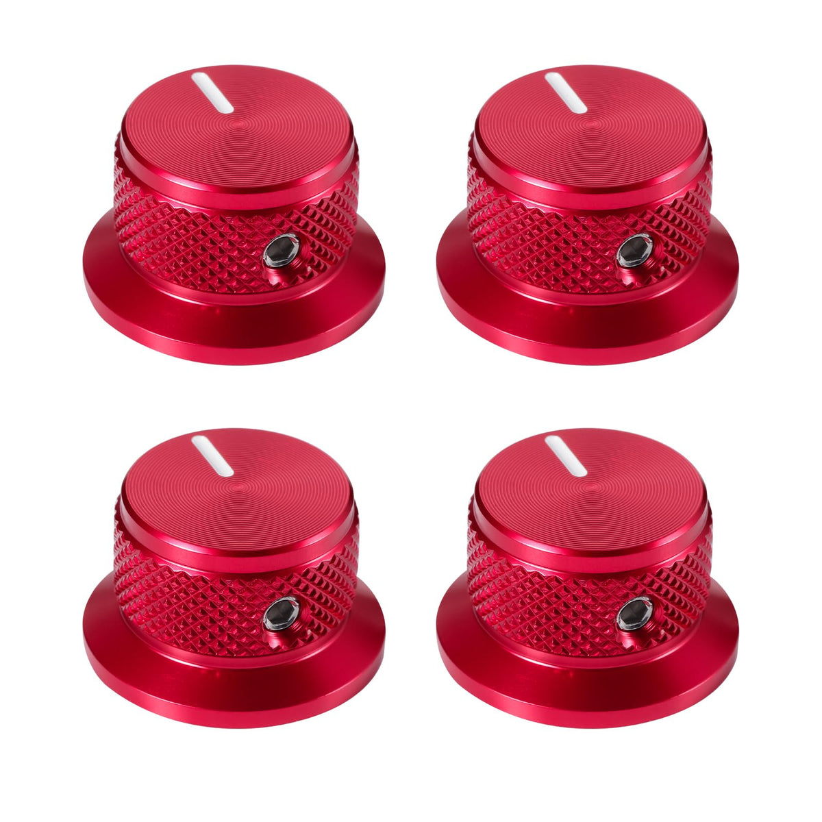 4Pcs Electric Guitar Knobs Red Aluminium Volume Tone Top Hat Speed Control Knob for Les PAU Stracaster Telecaster Tele Guitar Parts (Red)