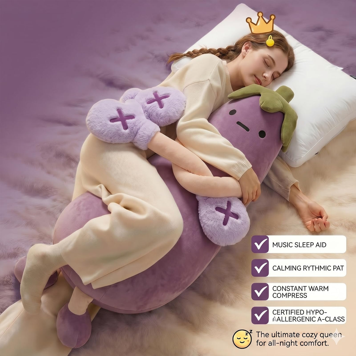 Eggplant Hugging Pillow,Eggplant Patting Pillow with RC Heat&Pat Arm+Bluetooth Voice Recording,Long Leg Hugger Sleep Cuddle Pillows,Adult Ultimate Sleeping Buddy (Tapping Model, S:27 * 7 * 7.5in)