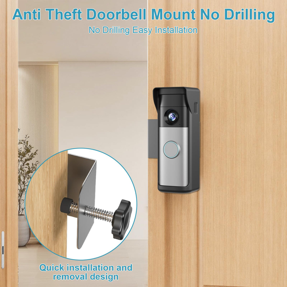 2026 Upgrade Anti-Theft Video Doorbell Mount for Ring/Other Battery Doorbell/Plus/Pro(2nd Gen), Adjustable No-Drill Mounting Video Camera Doorbell Cover Holder for Rentals, Not for Security Door