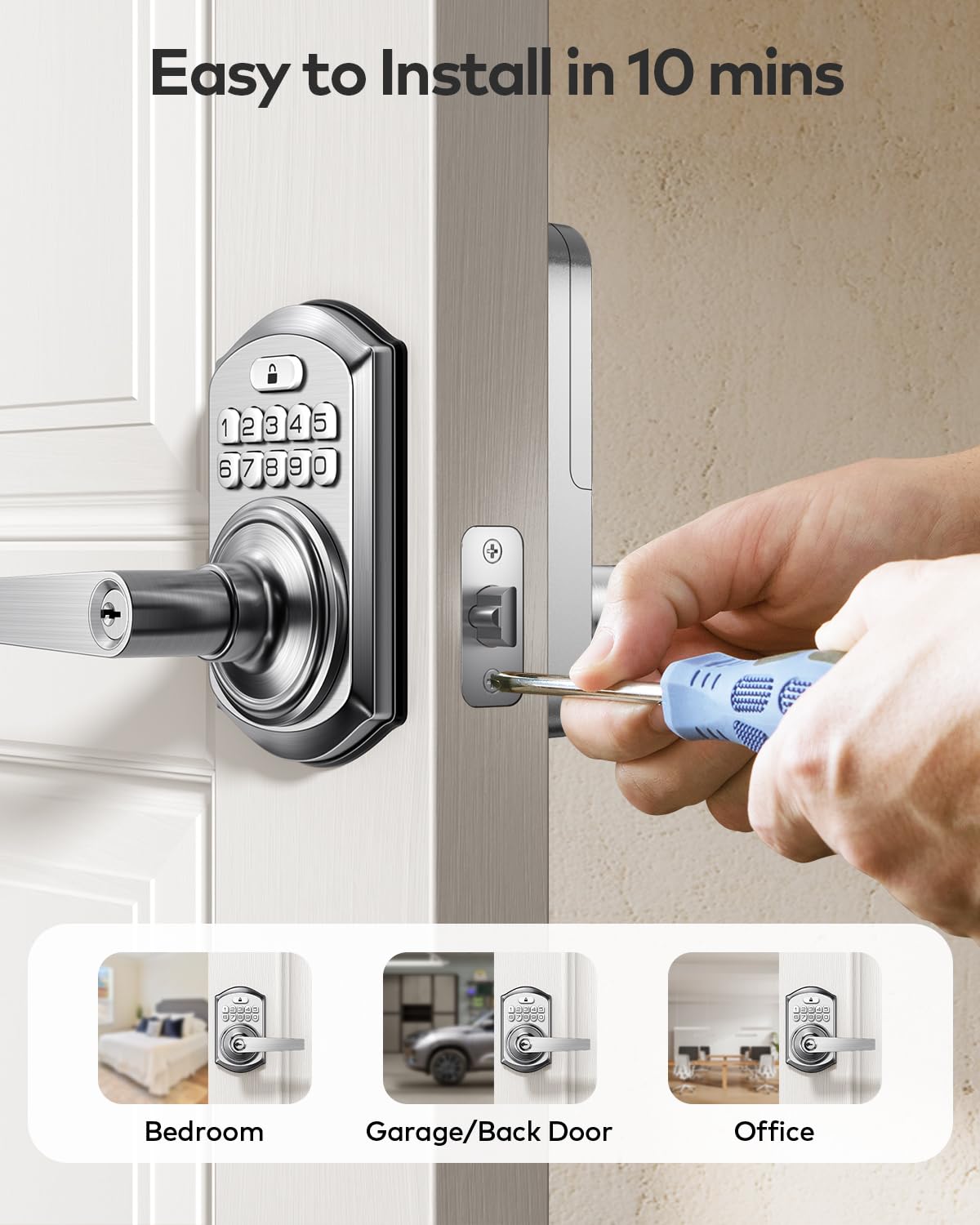TEEHO TE004 Keyless Entry Door Lock Handle with Keypad, Satin Nickel