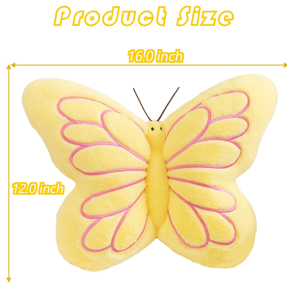 Karoeiwa Butterfly Pillow Cute Butterfly Decorative Throw Pillows Cushion 16 x 12 inch for Women Room Home Garden Sofa Couch Yellow