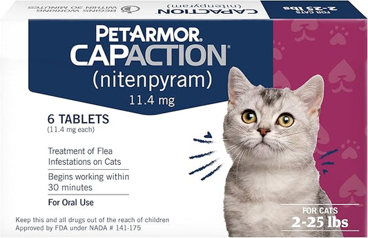 PetArmor CAPACTION (nitenpyram) Oral Flea Treatment for Cats, Fast Acting Tablets Start Killing Fleas in 30 Minutes, Cats 2-25 lbs, 6 Doses