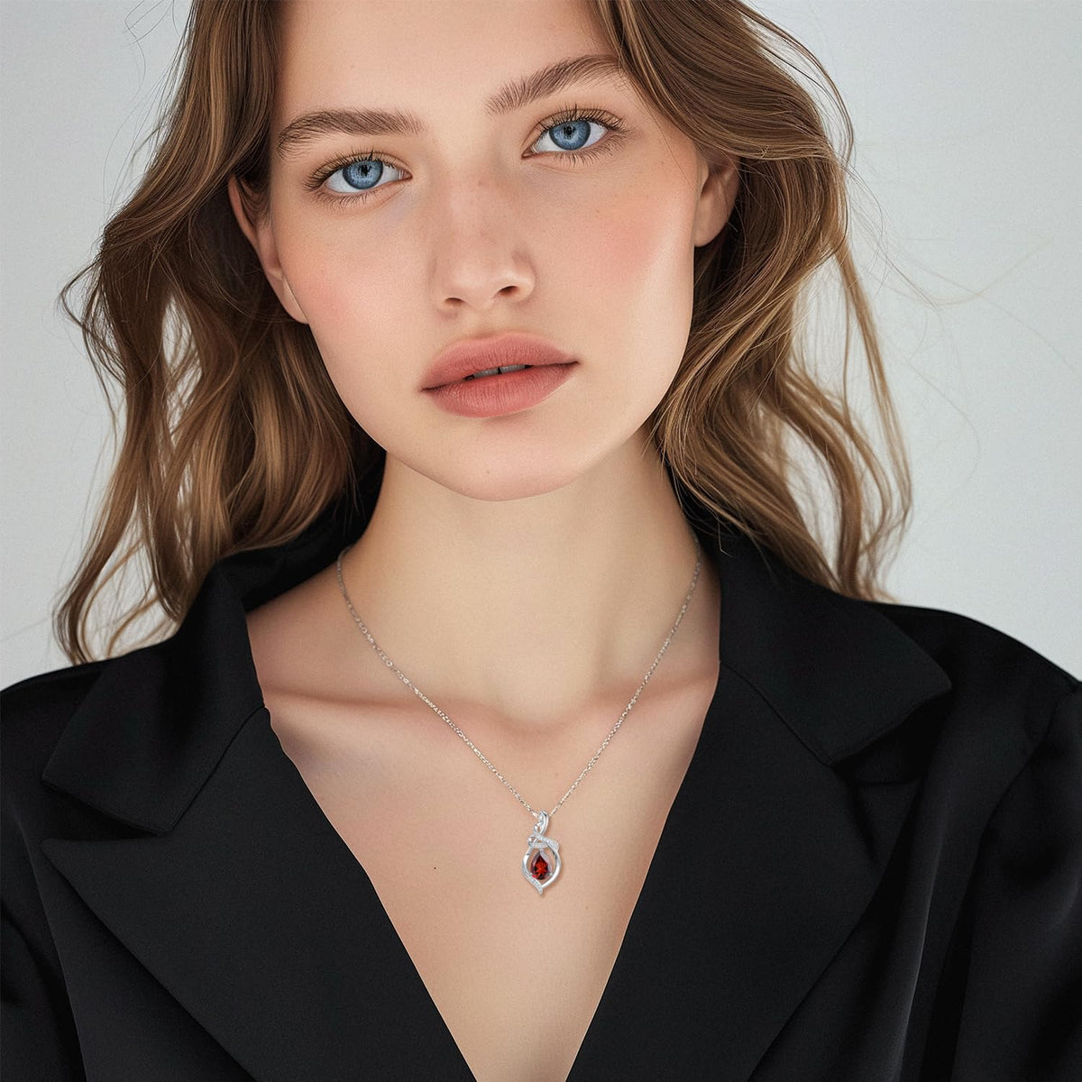 FANCIME January Garnet Birthstone Teardrop Pendant Necklace for Women