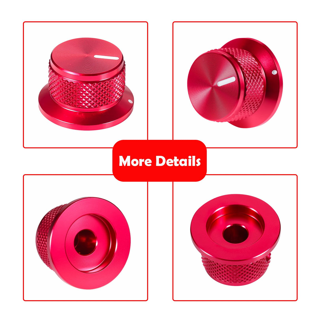 4Pcs Electric Guitar Knobs Red Aluminium Volume Tone Top Hat Speed Control Knob for Les PAU Stracaster Telecaster Tele Guitar Parts (Red)