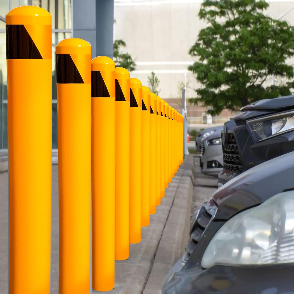 58" High 4-1/2" OD Steel Bollard Post Underground Mount, Cap Removable Safety Bollard Yellow Powder Coat, Metal Bollard Parking, Safety Barrier