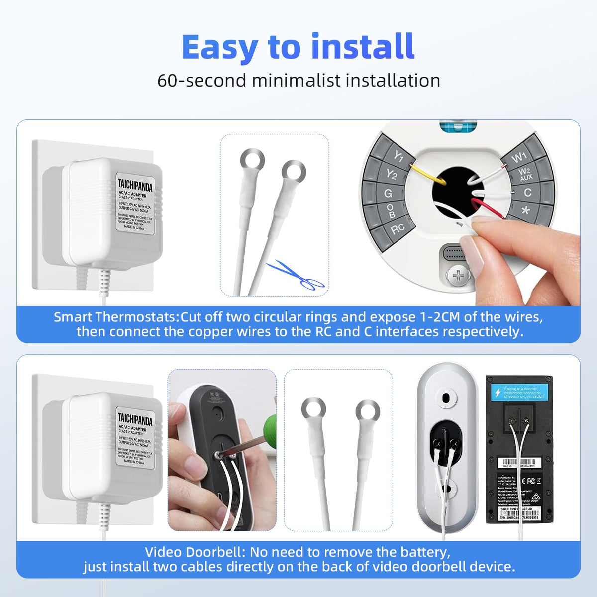 24V 500mA Doorbell Transformer, AC Adapter & 18ft Power Cable