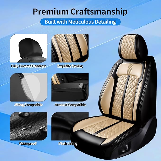 Fit Accord Car Seat Covers for Select Honda Accord 2012-2026 - Premium Full Coverage Leather, Airbag Compatible, Waterproof & All Weather Seat Protector, Full Set, Black+Beige