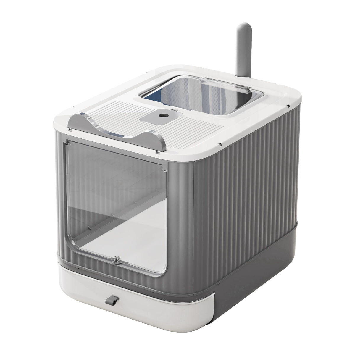 Covered Cat Litter Box with Lid for Kitten to Medium, Grey-White
