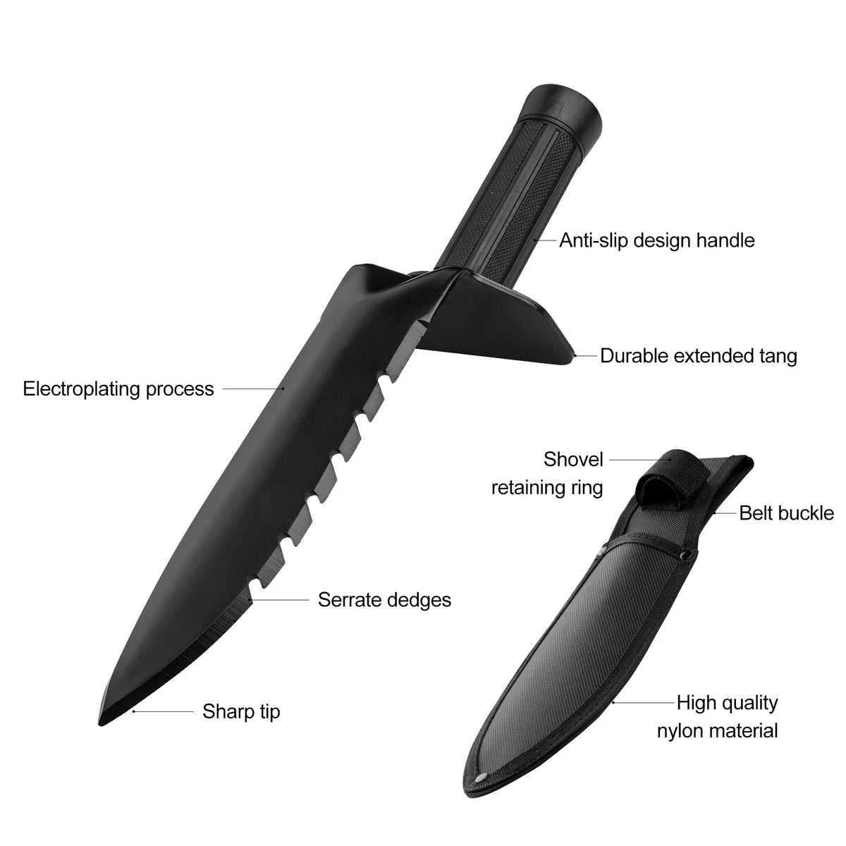 Metal Detector Shovel, Heavy Duty Serrated Edge Metal Detector Digging Shovel, Sturdy Metal Detecting Shovel, Gardening Accessories Digging Knife for Metal Detection Digging Loosening Planting