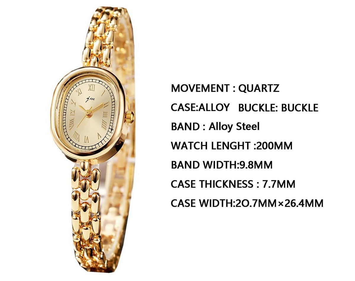 Women’s Bracelet Watch Small Face Oval Quartz Analog Wristwatch (Gold)