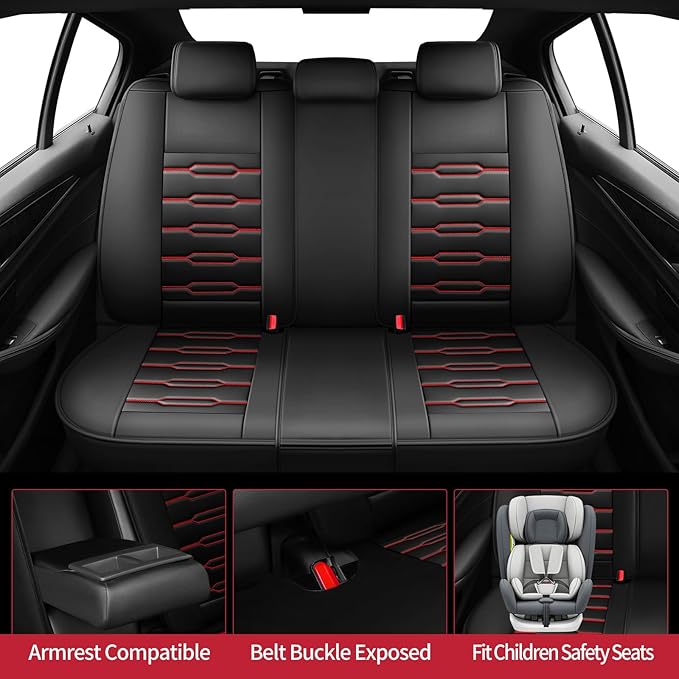 Fit Outback Car Seat Covers for Subaru Outback 2010-2024 2025 2026 - Upgraded Premium Waterproof & Breathable Leather,Airbag Compatible, All-Weather Seat Cushion Protector(Full Set, Black+Red)
