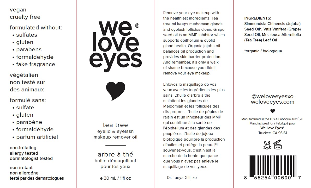 We Love Eyes - 100% All Natural Tea Tree Makeup Remover Oil - Effortlessly remove waterproof makeup and eyeliner - Made with Australian Tea Tree - Cruelty Free - Vegan