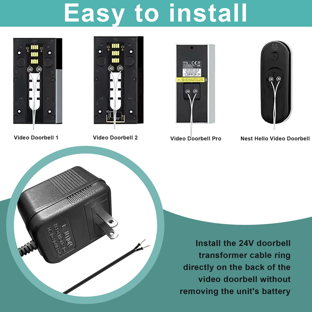 24V500mA Doorbell Transformer for Ring Video Doorbell
