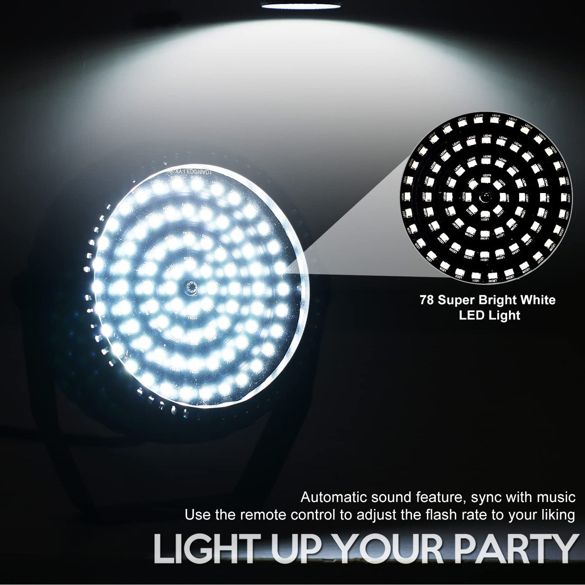 Telbum White Strobe Lights Halloween Super Bright 78 LEDs Strobe Light for Parties Sound Activated Mini DJ Strobe Light with Remote Control, Best for Room Stage Party Dance Wedding