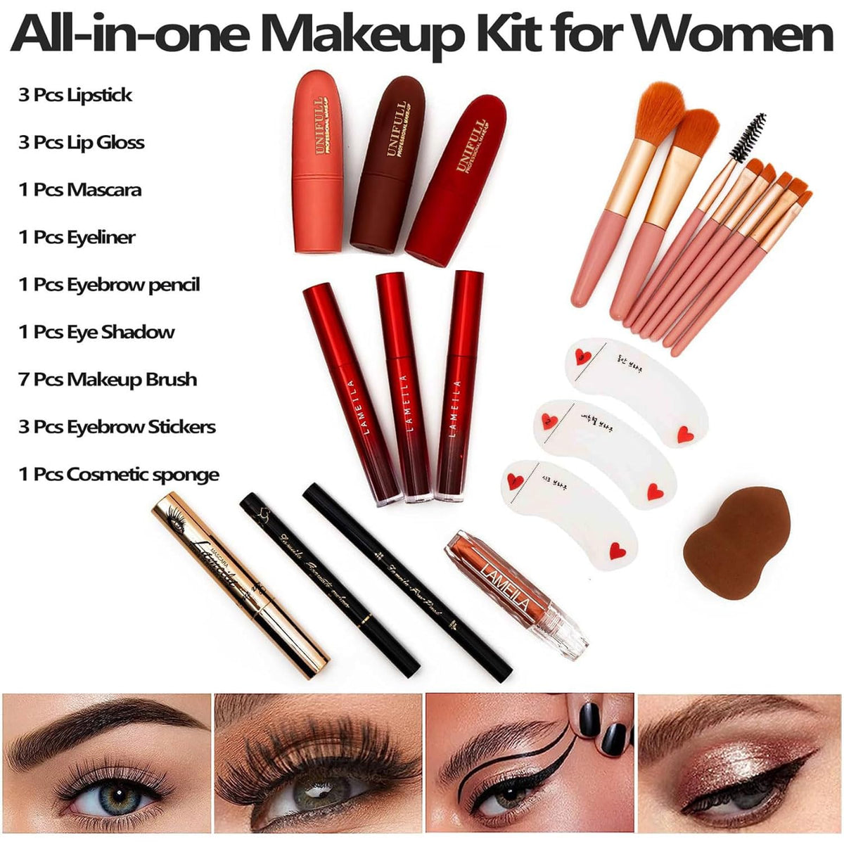 148 Colors Makeup Pallet,Professional Makeup Kit for Women Full Kit,All in One Makeup Sets for Women&Beginner,include Eyeshadow,Lipstick,Eyeliner,Concealer,makeup brush(045 Set-Black)