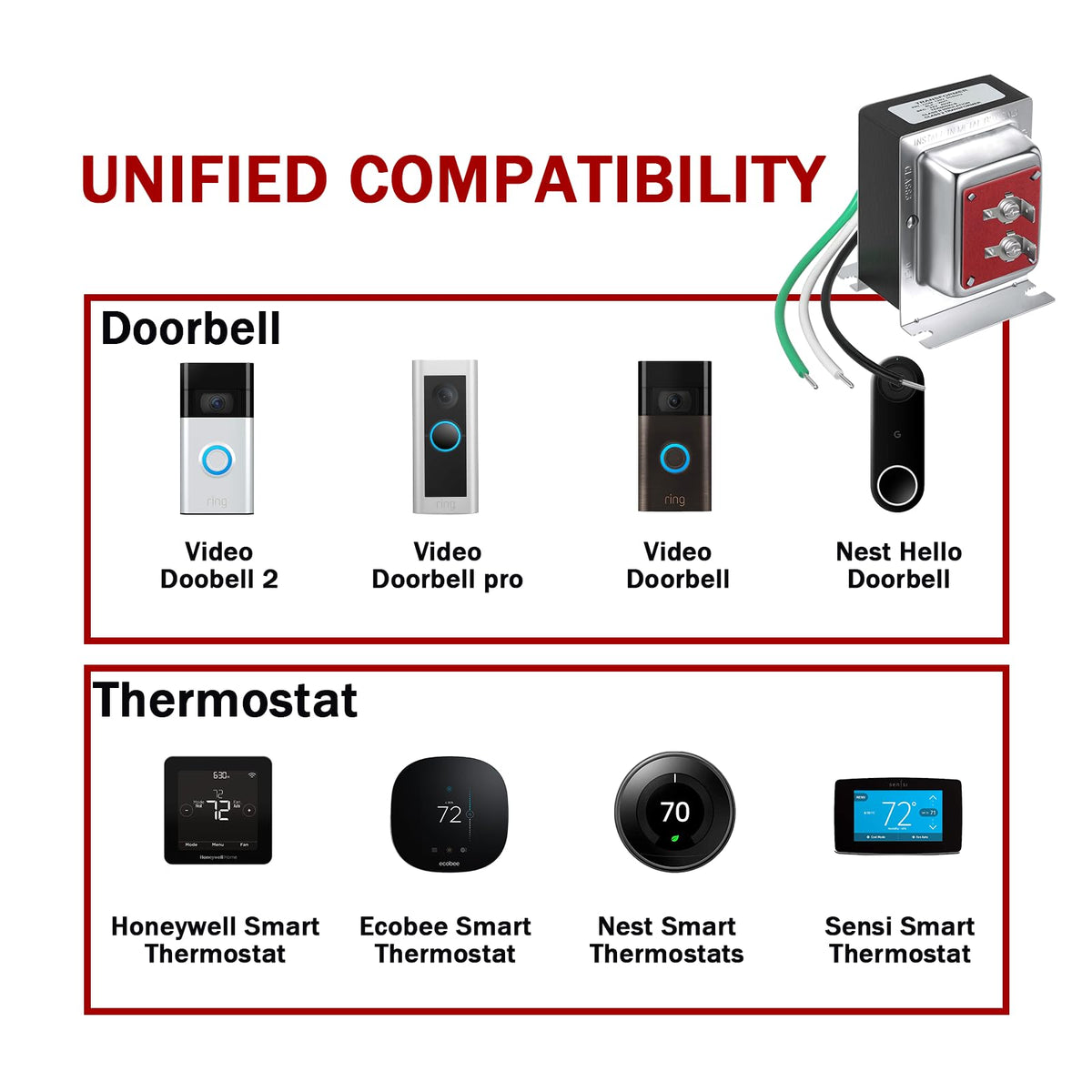 24V 40VA Doorbell Transformer Hardwired Door Chime Transformer Thermostat Power Adapter Compatible with Video Doorbell Ring Pro Nest Hello