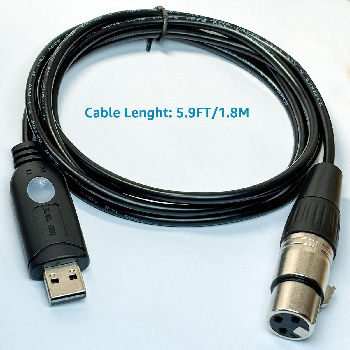 DSD TECH SH-RS09B USB to DMX Cable Support Freestyler, QLC+, Dmxcontrol, Lightkey, Lightjams, Soundswitch and Pi Open Lighting (1.8M/5.9FT)