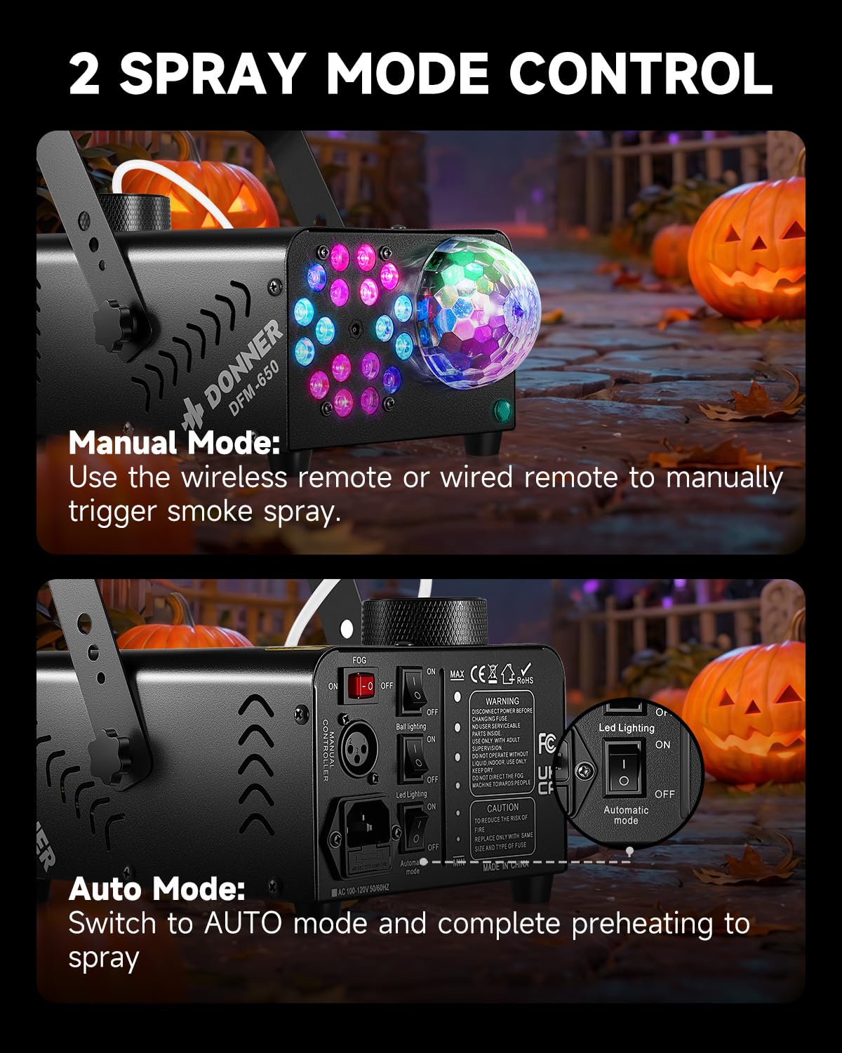 Fog Machine, Smoke Machine with Disco Ball Lights, 18 LED Beads & 13 Colors