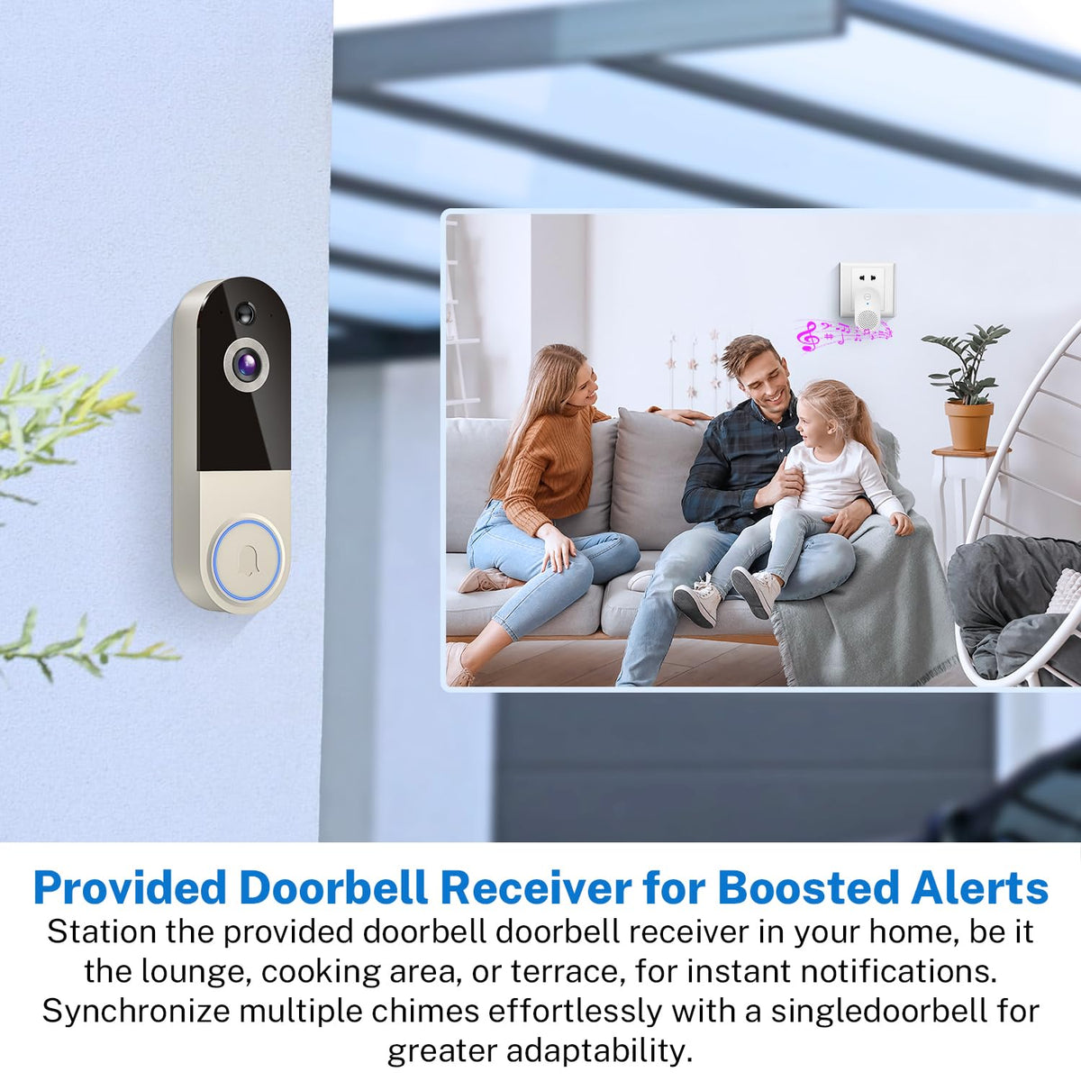 NexoSora 1080p Wireless Doorbell Camera with Receiver, AI Human Detection, 2-Way Audio, Night Vision, Cloud Storage (Sold Separately), Real-Time Alerts, Rechargeable Battery-Powered, 2.4Ghz Wi-Fi