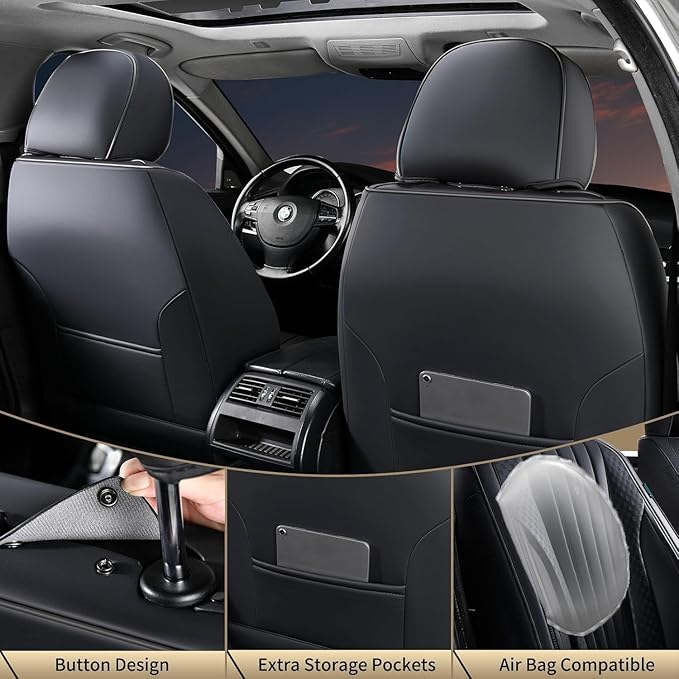 FLORICH Car Seat Covers, Black Leather Car Seat Covers Front Seats, Premium Leatherette Car Seat Cushion for Cars, Automotive Seat Protectors Universal Fit for Most Sedans Cars SUV Trucks