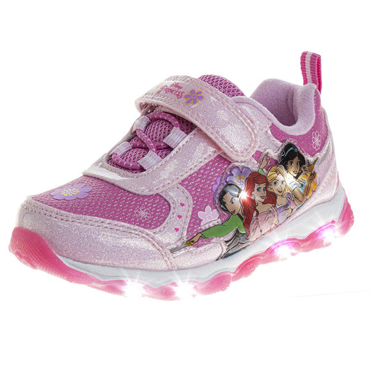 Disney Princess Shoes LED Light Up - Cinderella Snow White Belle Tiana - Girls Athletic Lightweight Tennis Breathable Running Sneakers - Pink (Size 10 Toddler)