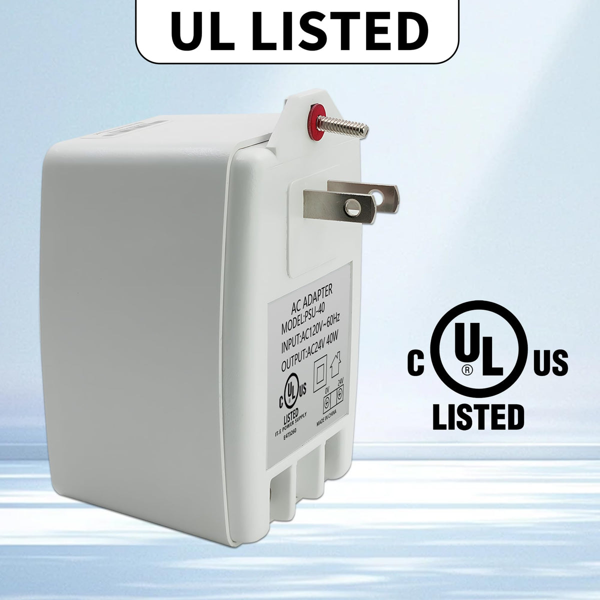 Plug-in Doorbell Power Supply, 24V 40VA Auto-Resetting AC Transformer