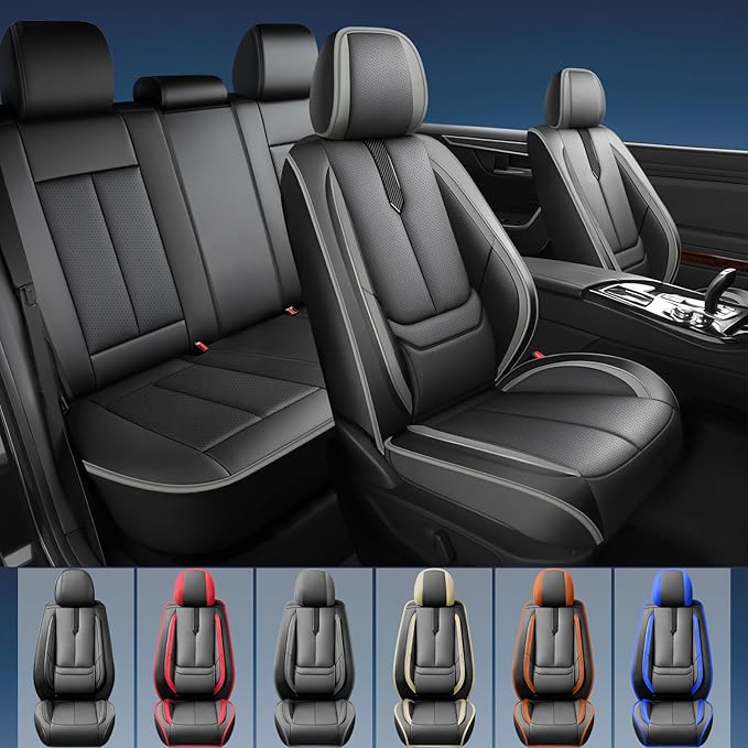 Fit HRV Car Seat Covers for Honda HR-V 2016-2024 2025 2026 - Upgraded Premium Waterproof & Breathable Leather, Airbag Compatible, All-Weather Seat Cushion Protector (Full Set, Black-Grey)
