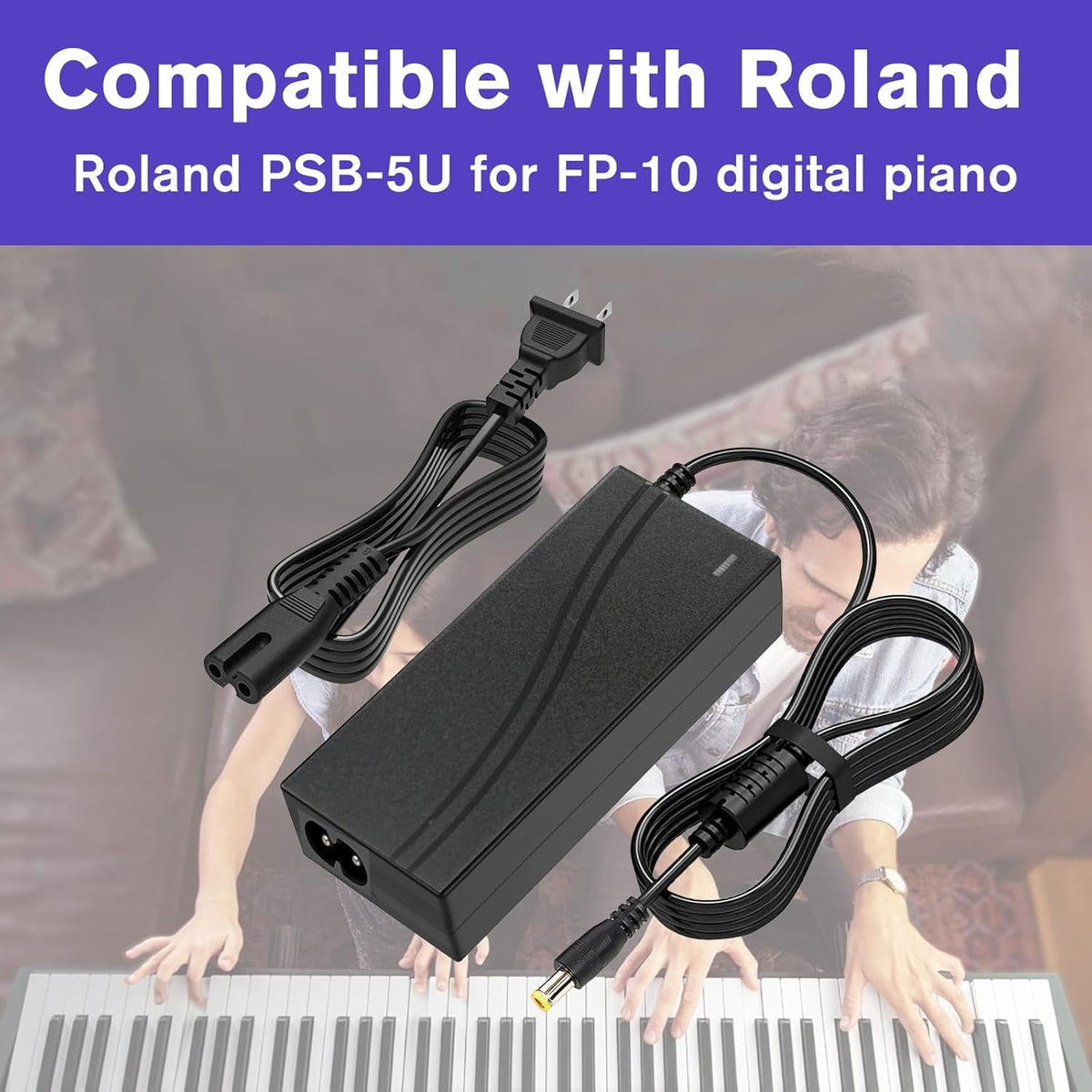 12V DC Adapter Charger Fit for Roland PSB-5U for FP-10 Digital Piano Power Supply Cord Mains PSU, 2A 6.5FT Power Supply Cord Battery Charger for Digital Piano Electronic Keyboard