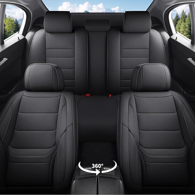 Car Seat Covers Full Set Custom Fit for Mercury Mountaineer 1997-2010,Premium Faux Leather with Lumbar Support, Breathable, Anti-Slip & Soft Touch(Black,Fullset)