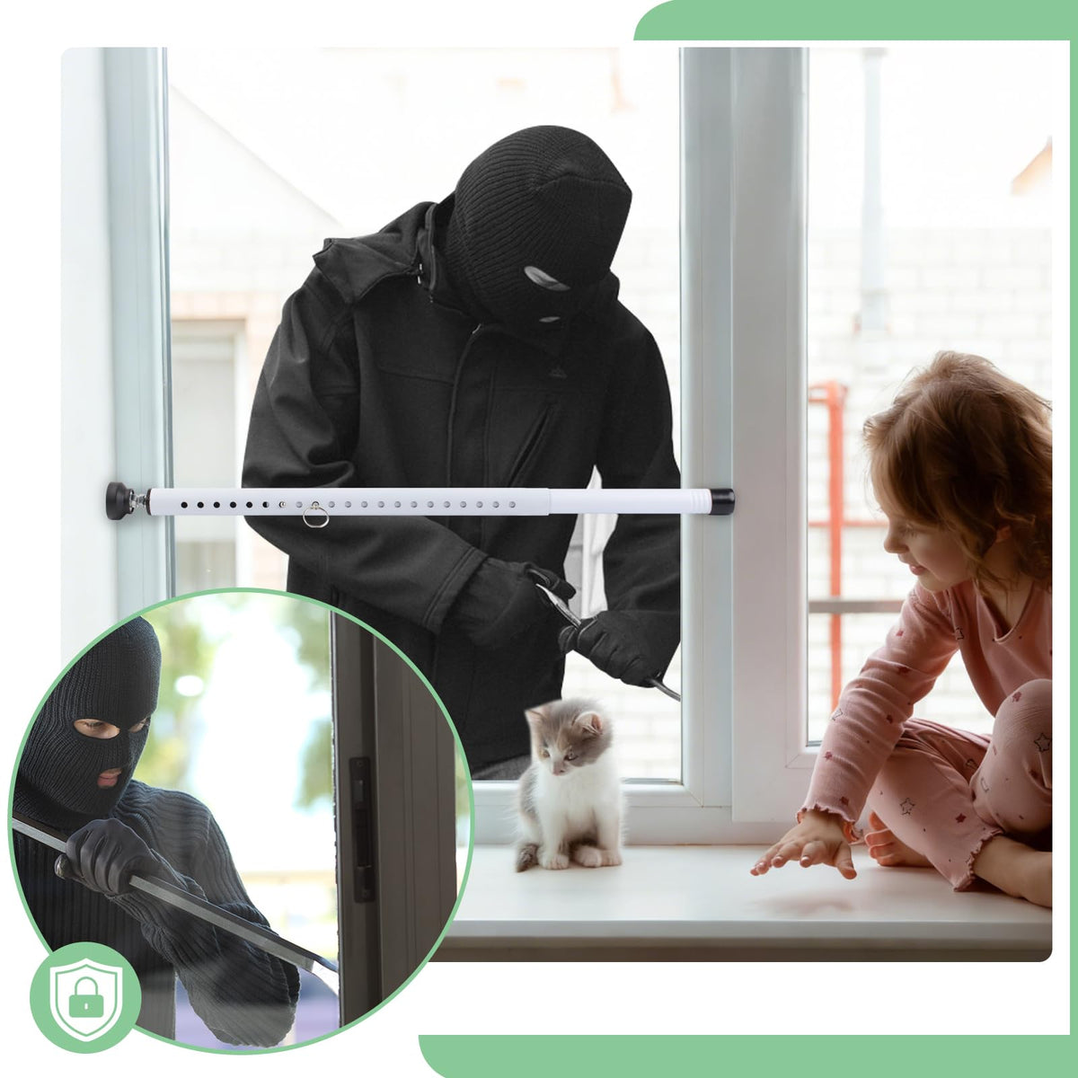 Sliding Door Security Bar, 17-50 inch Adjustable, Window Security Bar with Rubber Tips, Sliding Door Lock Bars, for Window Safety Bars Home Apartment Safety, Home Apartment Patio Heavy Duty Interior