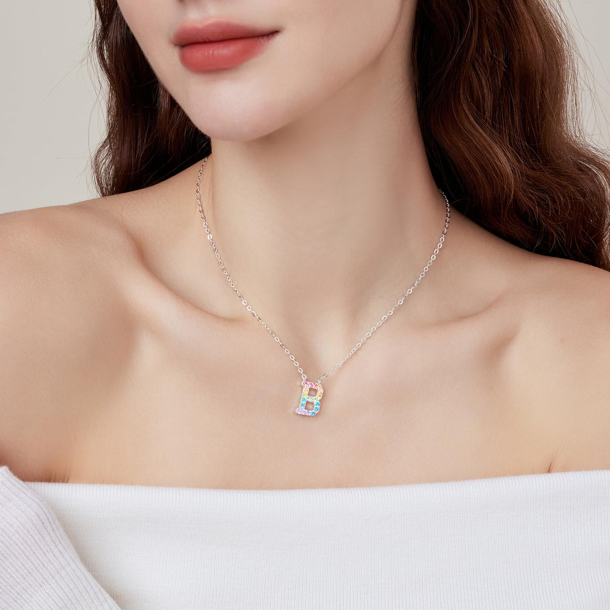 Dixbix Women Initial Letter Necklaces,Initial B Birthstone Necklace Jewelry Gifts for Women (B)