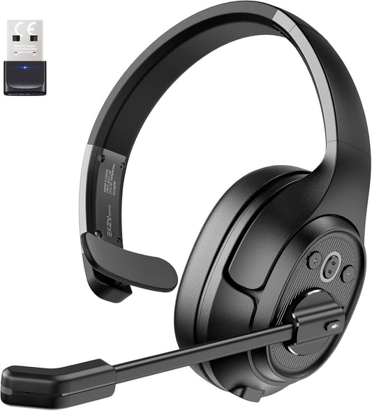 Trucker Bluetooth Headsets, Wireless Headset with AI Environmental Noise Cancelling & Mute Microphone, Up to 30H Talk Time, 164ft Wireless Range, Bluetooth Over Ear Headphones for PC, Computer, Skype