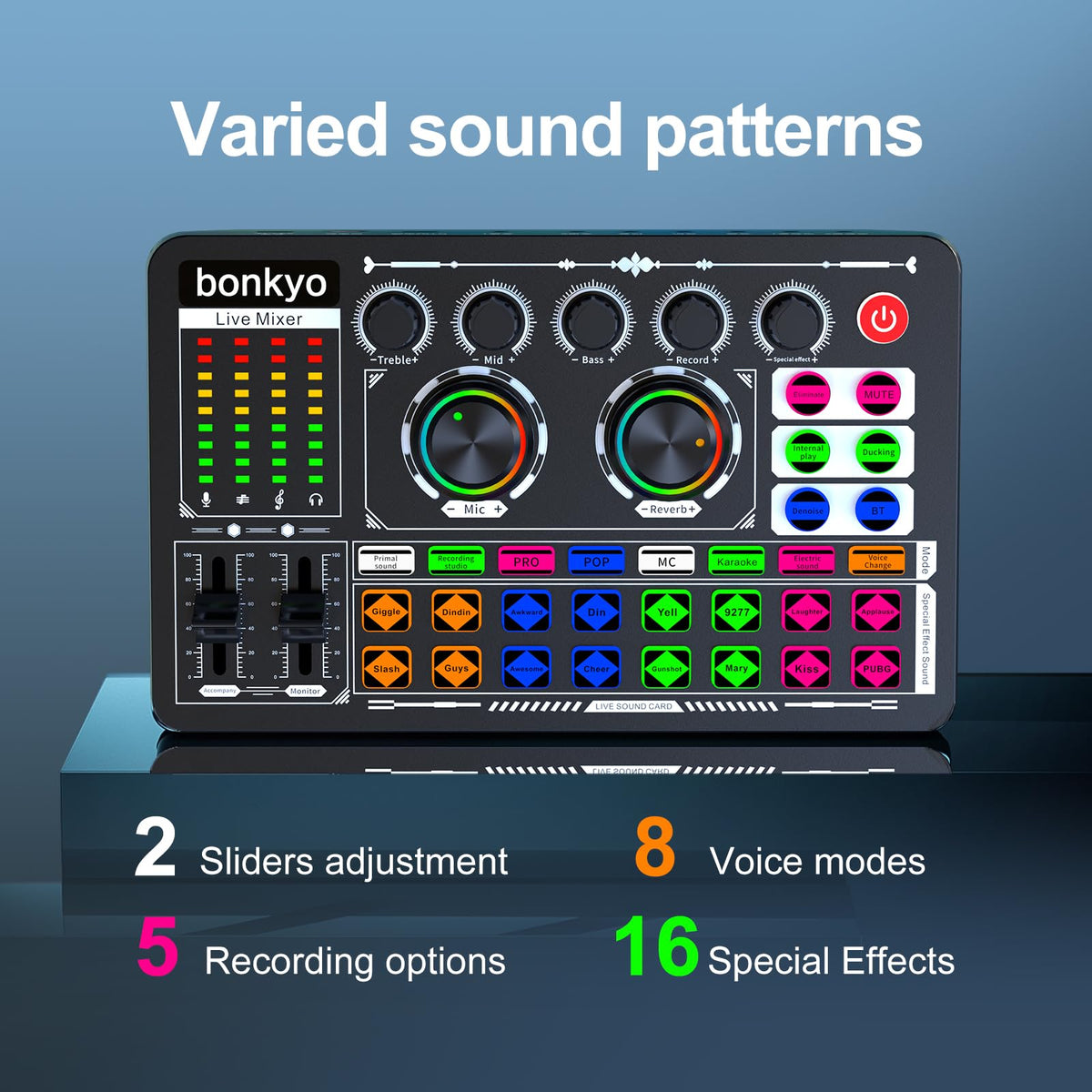 Bonkyo Professional Audio Mixer, F999 Live Sound Card With Dj Mixer For Streaming/Podcasting/Gaming, Professional Studio Equipment