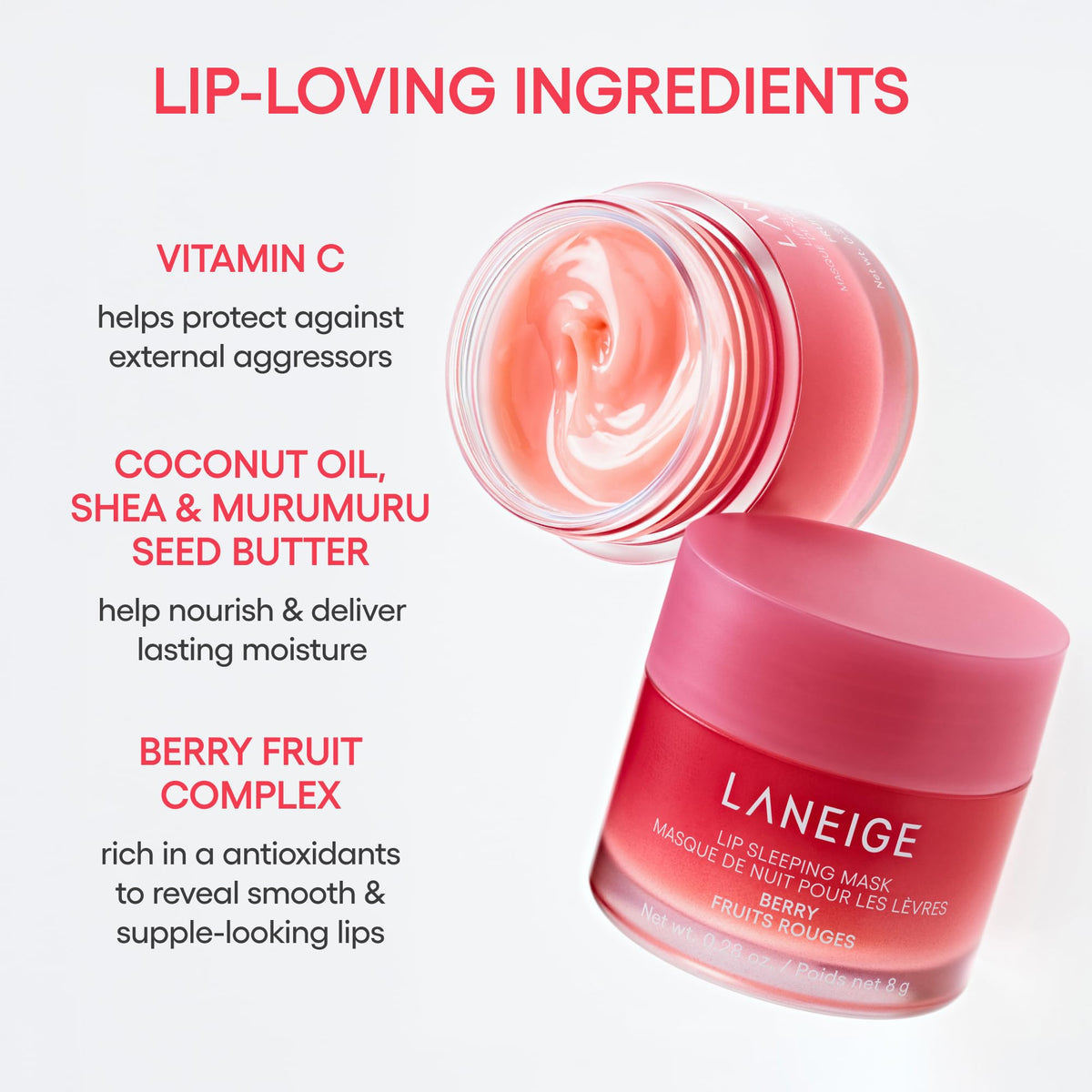 LANEIGE Lip Sleeping Mask: Hydrating & Nourishing Korean Overnight Lip Treatment Mask with Shea Butter, Vitamin C & Murumuru, Antioxidants For Flaky, Dry Lips | Korean Skin Care Vanilla
