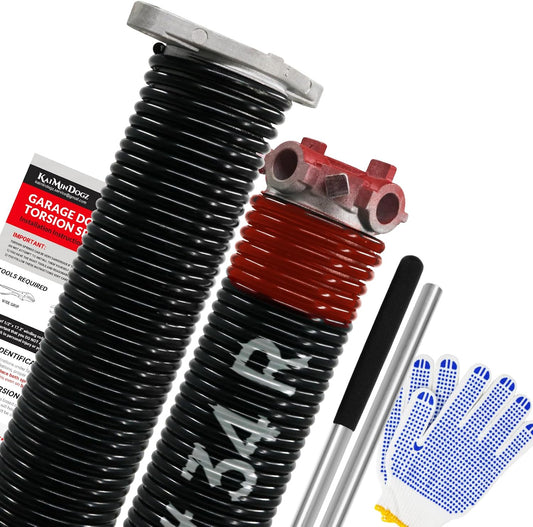 Pair of 1.75" Garage Door Torsion Springs Set with Non-Slip Winding Bars&Gloves, High Precision Electrophoresis Oil-Free Black Coated for Replacement, MIN 16,000 Cycles (0.225 x 1.75"x 34")
