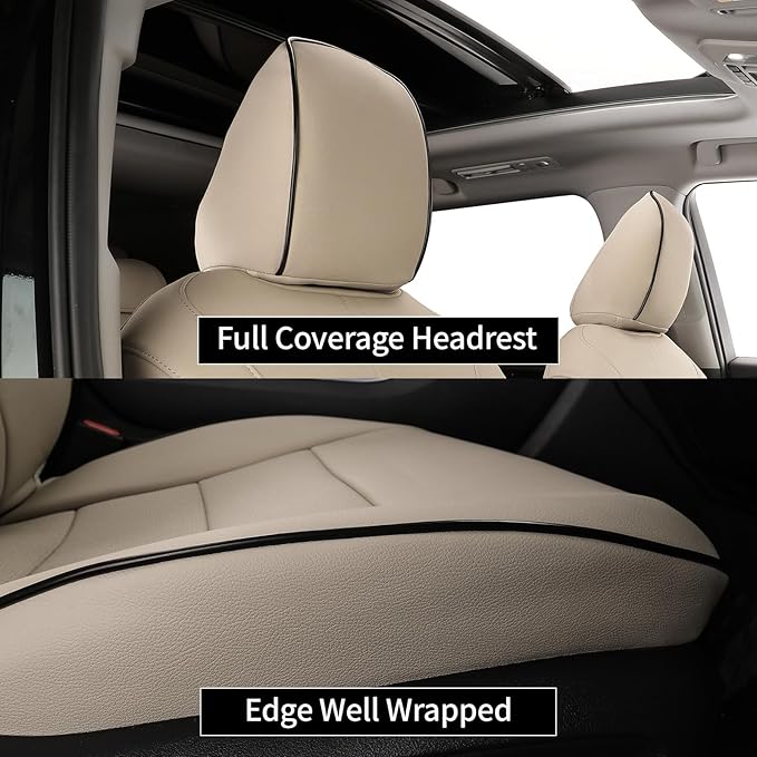 EKR Camry Seat Covers for Toyota Camry SE,LE 2025 2026 Waterproof Leather Car Seat Cover Full Set for Trucks SUV-Faux Leather (Beige)