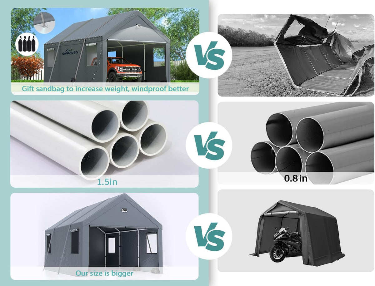 Carports 10X20 Heavy Duty，Car Ports with 180G Removable Side Walls, Carport Canopy, Portable Car Port Garage, Car Shelter All Weather,Gray