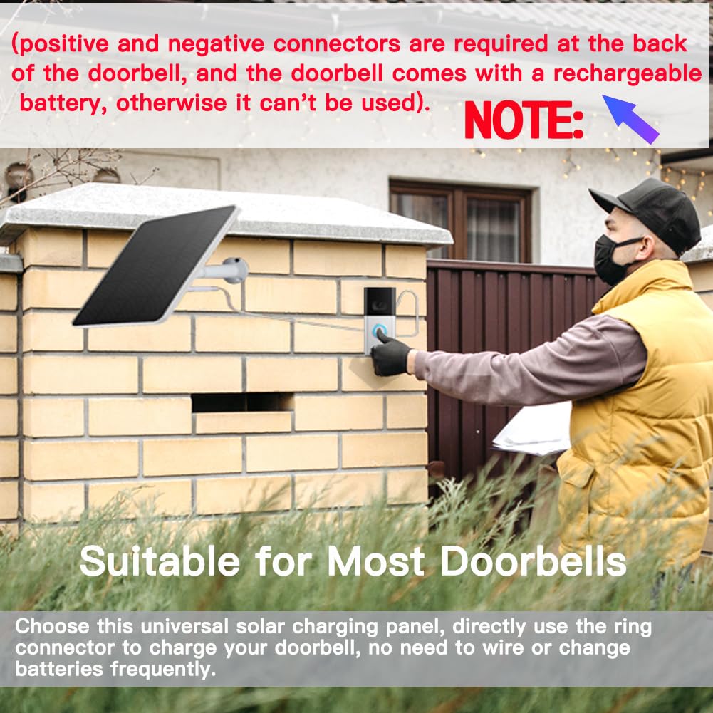 OUGETHER Solar Panel for Ring Doorbell, 5W Solar Panel Camera Charger Cable