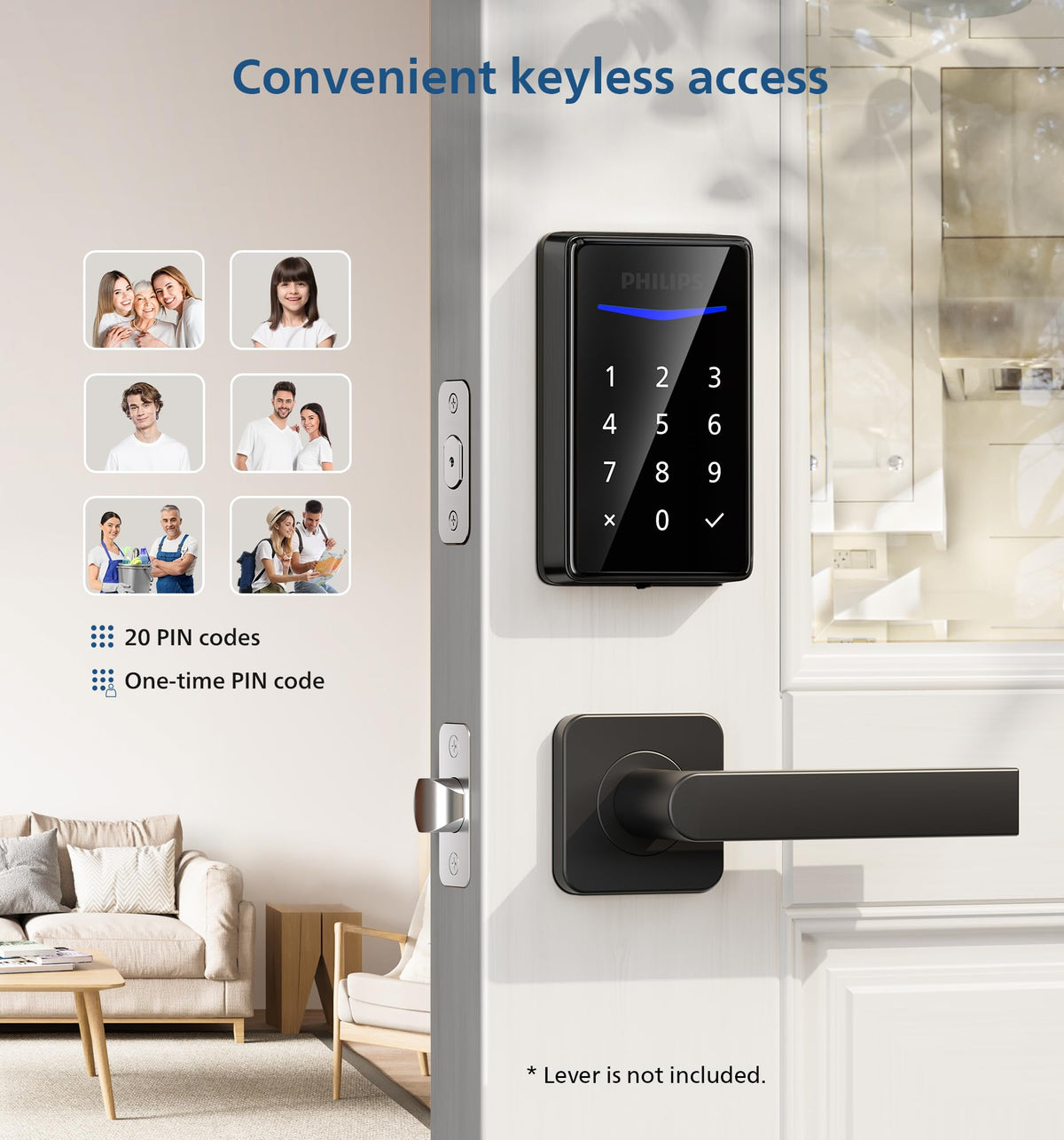 Philips Keyless Entry Door Lock - Generate One-time Code Remotely Nonconnected- Touchscreen Keypad Standalone Deadbolt Lock - Matte Black