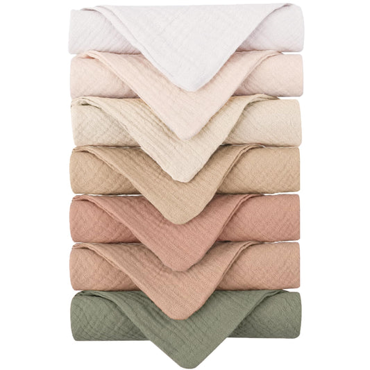 Konssy 7 Pack Face Cloths, 100% Muslin Cotton Wash Cloth for Washing Face