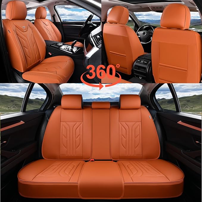 Coverado Seat Covers, Car Seat Covers Front Seats, Leather Seat Covers for Cars, Automotive Seat Covers Car Seat Protector Car Seat Cushion Universal Fit for Most Sedans SUV Pick-up Truck(Orange)