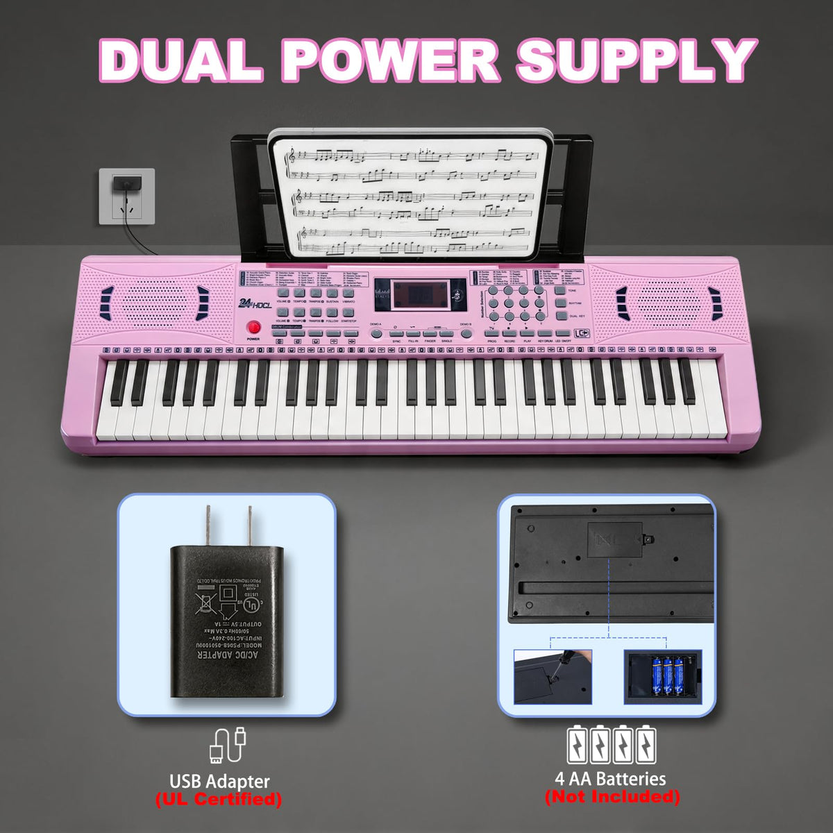 Kids Keyboard Piano, 61 Key Electronic Piano (Pink)