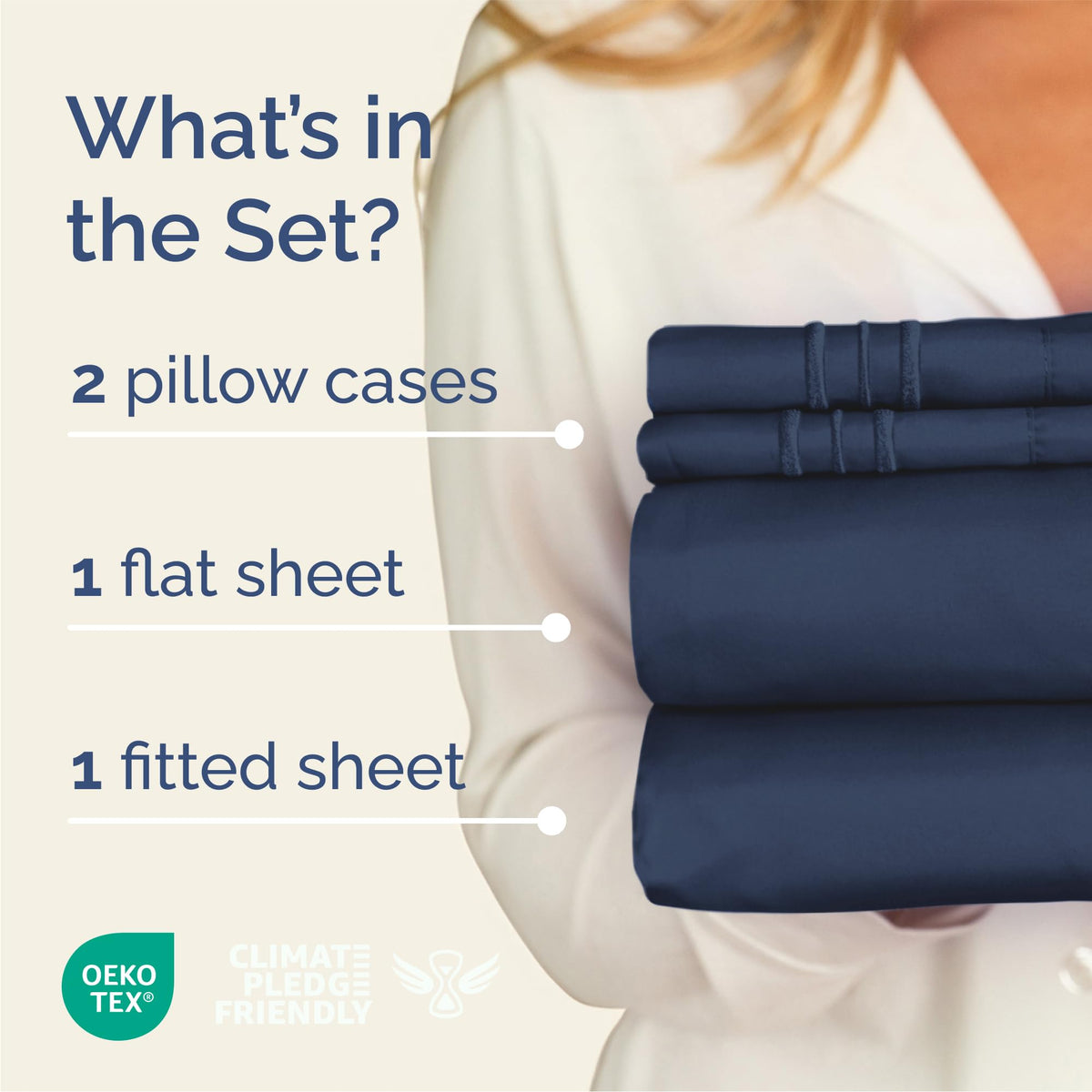 Queen Size 4 Piece Sheet Set - Breathable & Cooling Sheets - Navy Blue