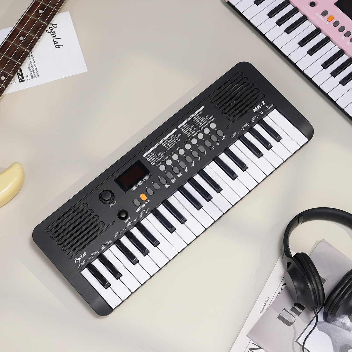 POGOLAB MK-2 37 Keys Kids Keyboard Piano, Portable Small Keyboard with 40 Songs, 200 Sounds, with MIDI Function, LED Display & Dual Speakers, Compact Mini Music Piano for Kids/Beginners (Black)