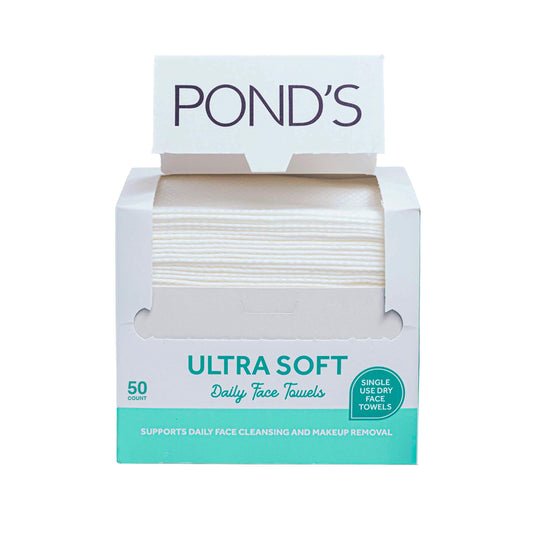 POND’S Ultra Soft Dry Face Towels, 50 Count, Biobased Disposable Wipes for Makeup Removal, Gently Exfoliating, Durable and Gentle for Sensitive Skin