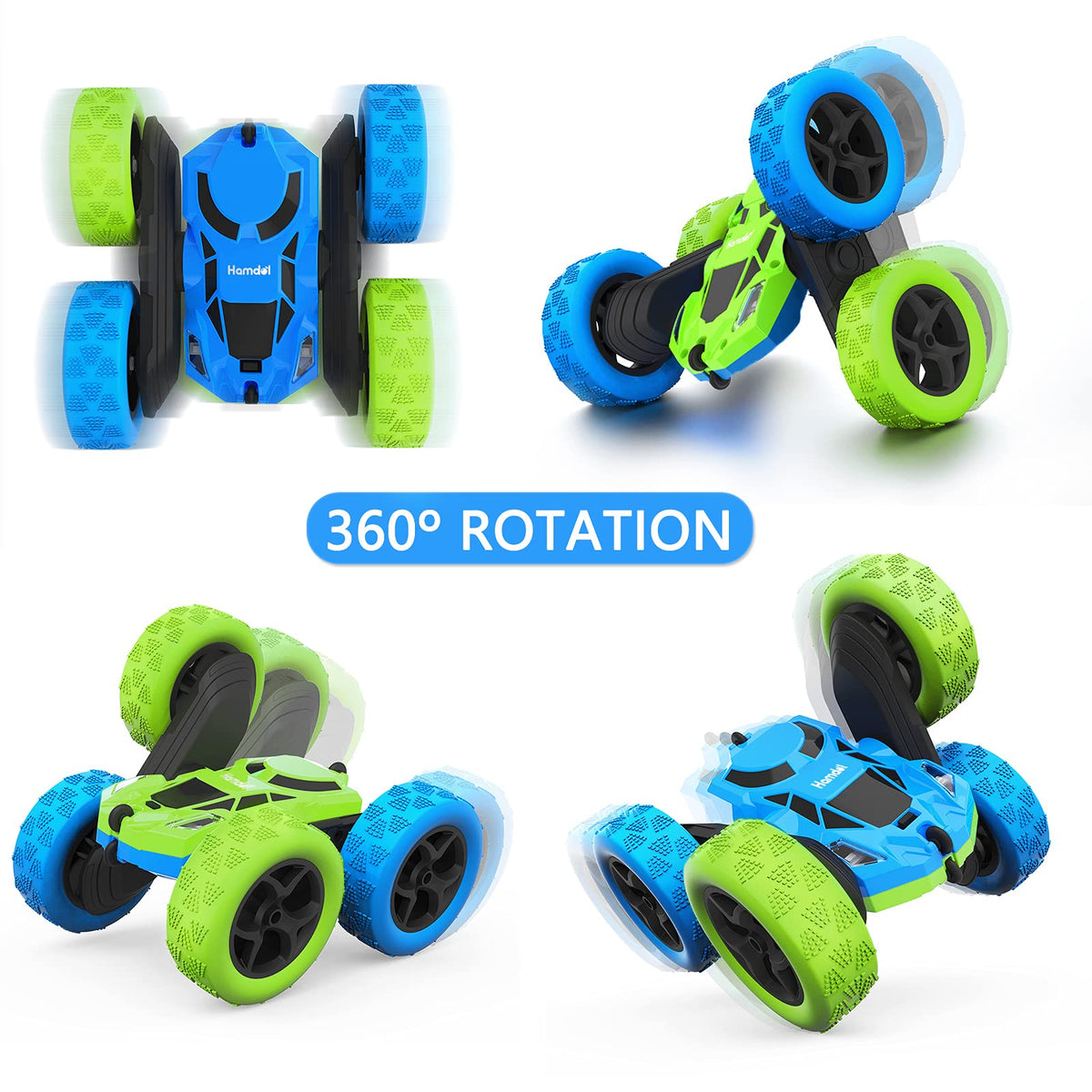Hamdol Remote Control Car for Kids, 360° Rotating Double-Sided RC Car with LED Headlights, 4WD 2.4GHz Electric Rechargeable Toy Vehicle for Boys and Girls, Perfect Birthday