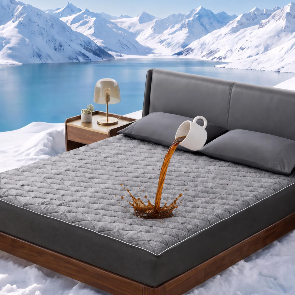 Cozy Bliss Cooling Mattress Pad Queen, Grey