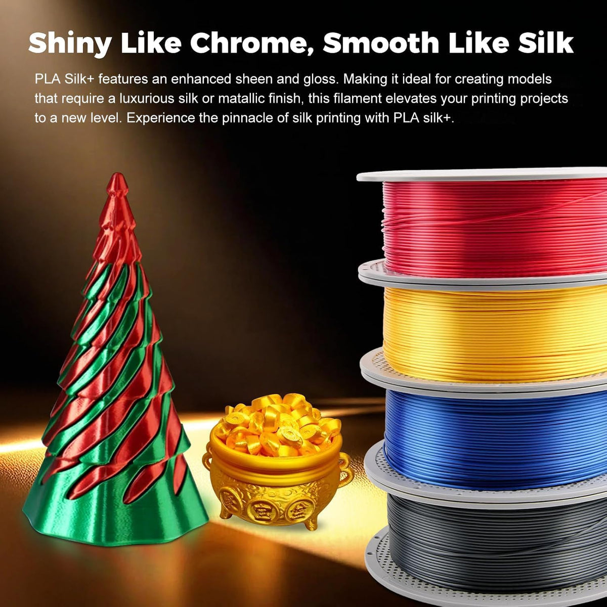 ENOMAKER PLA Silk+ 3D Printer Filament Silver 13109 1.75mm for Bambu
