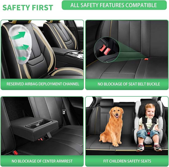 Fit Ridgeline Car Seat Covers for Honda Ridgeline 2007-2025 2026-Upgraded Premium Waterproof & Breathable Leather,Airbag Compatible,All-Weather Seat Cushion Protector,Full Set,Black-Beige